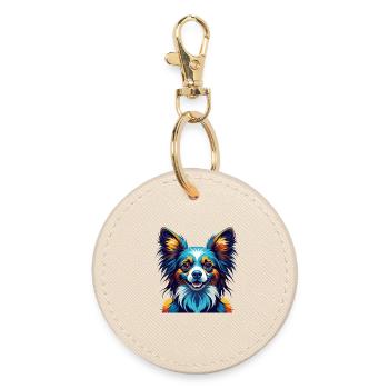 Papillon Hunderasse Bunte Karikatur Kawaii - Runder Schlüsselanhänger - Auster - Vorne