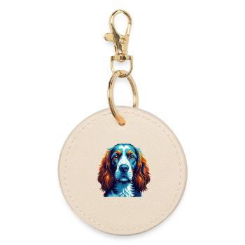 Welsh Springer Spaniel Dog Breed Cartoon Kawaii - Round Keyring - oyster - Front