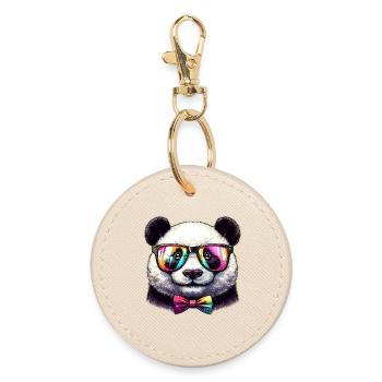 Panda with Glasses and Bow Tie - Round Keyring - oyster - Front