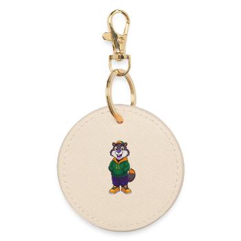 Beaver Funny Kawaii Cartoon Character Clipart - Round Keyring - oyster - Front