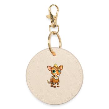 Okapi Cute Cartoon Character Kawaii Clipart - Round Keyring - oyster - Front