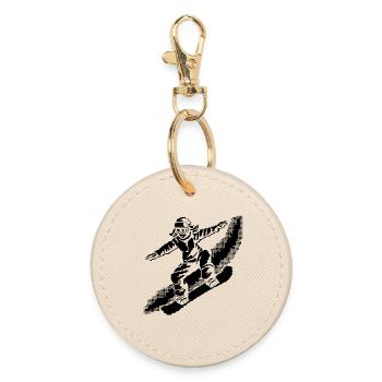 Snowboarder Pixel Art - Round Keyring - oyster - Front