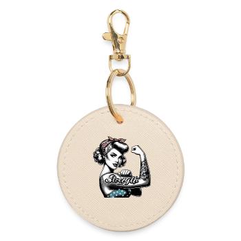 Stärke starke Frau Rockabilly Geschenk - Runder Schlüsselanhänger - Auster - Vorne