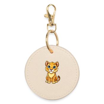Cougar Cute Cartoon Character Kawaii Clipart - Round Keyring - oyster - Front