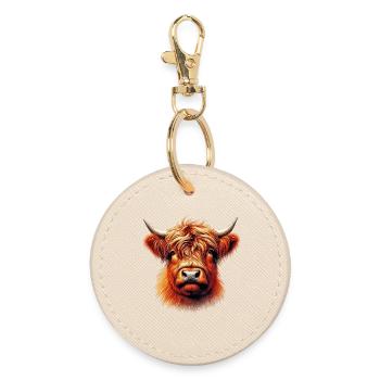 Scottish Highland Cow - Round Keyring - oyster - Front