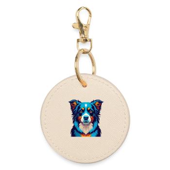 Australian Shepherd Hund Bunte Kawaii Karikatur - Runder Schlüsselanhänger - Auster - Vorne