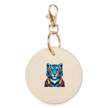 Snow Leopard Colorful Kawaii Cartoon Character Pet - Round Keyring - oyster - Front