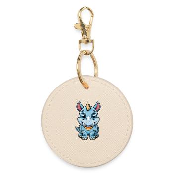 Rhino Niedliche Zeichentrickfigur Kawaii Clipart - Runder Schlüsselanhänger - Auster - Vorne
