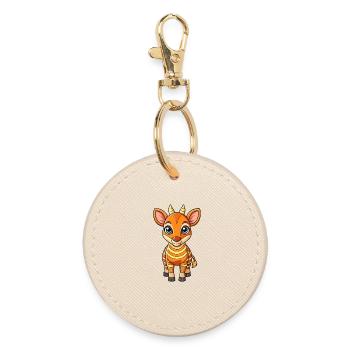 Okapi Cute Cartoon Character Kawaii Clipart - Round Keyring - oyster - Front