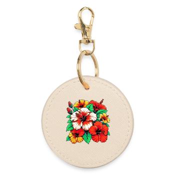 Hibiscus Flowers - Round Keyring - oyster - Front