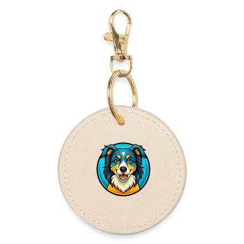 Australian Shepherd Hund Bunte Kawaii Karikatur - Runder Schlüsselanhänger - Auster - Vorne