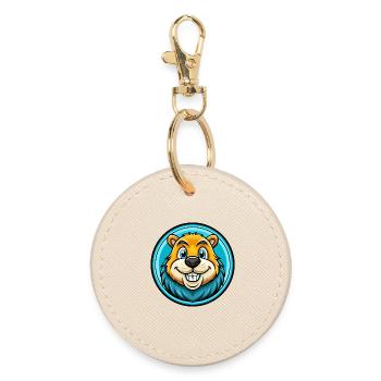 Beaver Colorful Kawaii Cartoon Character Clipart - Round Keyring - oyster - Front