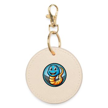 Earthworm Colorful Kawaii Cartoon Character Animal - Round Keyring - oyster - Front