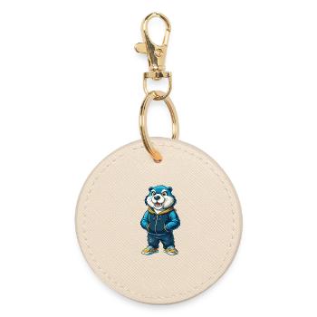 Beaver Cool Kawaii Cartoon Character Clipart - Round Keyring - oyster - Front
