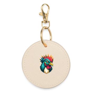 Chicken Cute Kawaii Cartoon Clipart Animal Face - Round Keyring - oyster - Front
