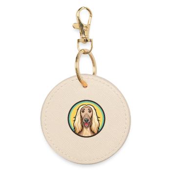 Afghan Hound Dog Breed Cartoon Kawaii Clipart Pet - Round Keyring - oyster - Front