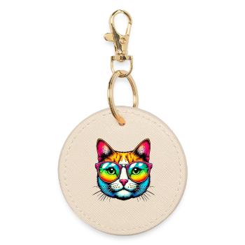 Chat avec des lunettes de soleil - Porte-clés rond - huître - Devant
