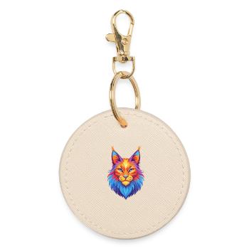 Maine Coon Cat Breed Cartoon Kawaii Animal Pet - Round Keyring - oyster - Front