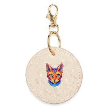 Ocicat Domestic Cat Breed Cartoon Kawaii Animal Pe - Round Keyring - oyster - Front