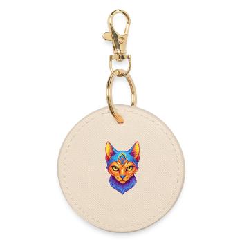 Arabian Mau Cat Breed Cartoon Kawaii Animal Pet - Round Keyring - oyster - Front