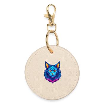 Maine Coon Cat Breed Cartoon Kawaii Animal Pet - Round Keyring - oyster - Front