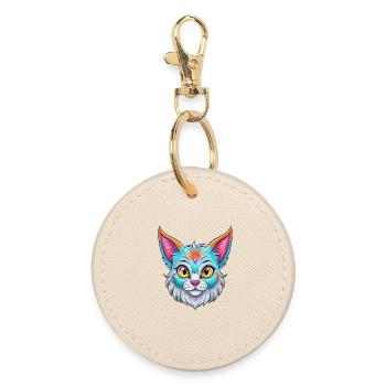 Pixie Bob Cat Breed Cartoon Kawaii Animal Pet - Round Keyring - oyster - Front