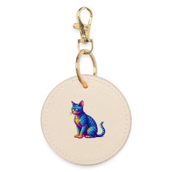 Egyptian Mau Cat Breed Cartoon Kawaii Animal Pet - Round Keyring - oyster - Front