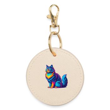 Angora turc Chat Race Dessin animé Kawaii Animal Pet - Porte-clés rond - huître - Devant