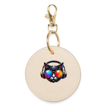 DJ Cat - Chat Disco & Fête - Porte-clés rond - huître - Devant