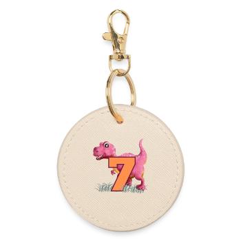 No.7 Dino - Round Keyring - oyster - Front