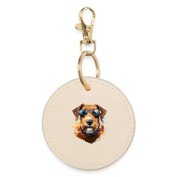 Airedale Terrier with sunglasses - Round Keyring - oyster - Front