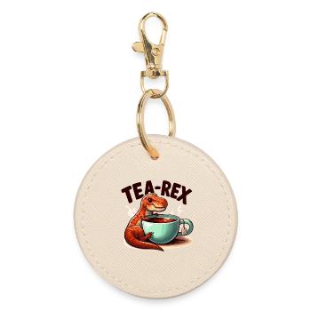 Tea Rex Tea Rex Tea Drinker Gift - Round Keyring - oyster - Front