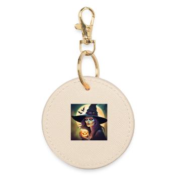 Halloween, Witch, Pumpkin - Round Keyring - oyster - Front