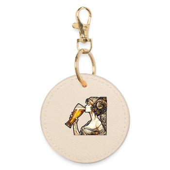 Woman Drinking Beer Gift - Round Keyring - oyster - Front
