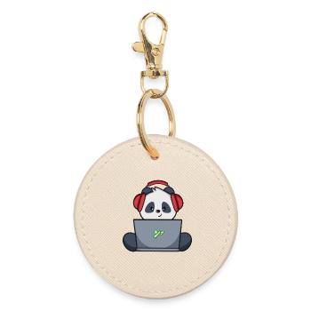 Gaming Panda mit gelbem Headset - Runder Schlüsselanhänger - Auster - Vorne