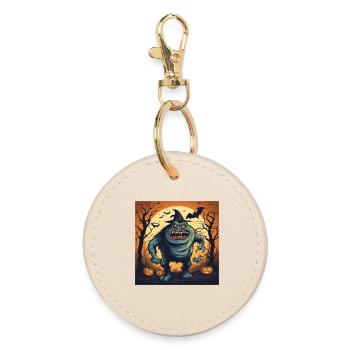 halloween, scary monster, pumpkin - Round Keyring - oyster - Front