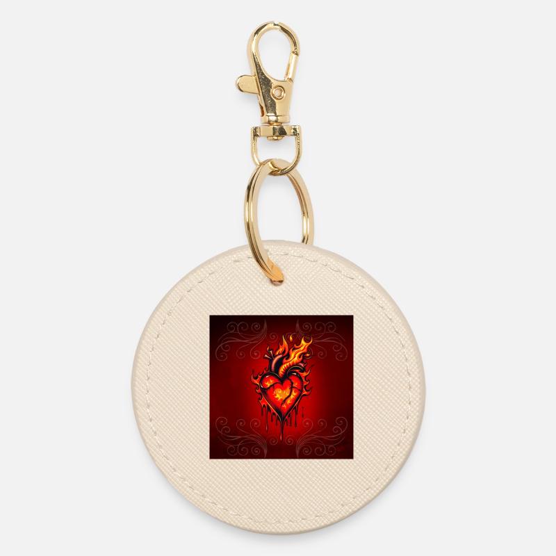 Flaming heart. - Round Keyring - oyster
