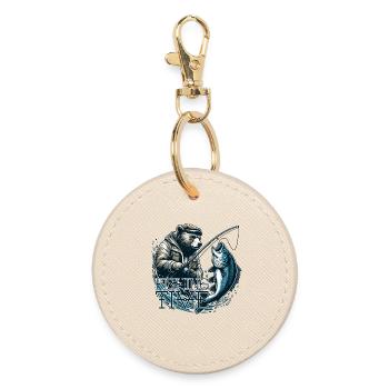 Fishing Time Bear Fishing Fisherman Fish Gift - Round Keyring - oyster - Front