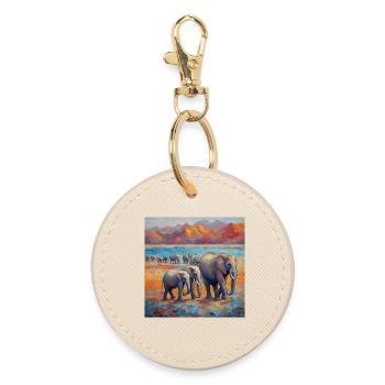 Colorful elephants by the river - Round Keyring - oyster - Front
