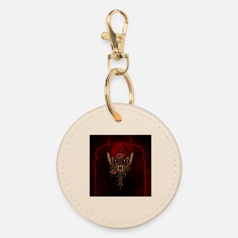 An elegant cross - Round Keyring - oyster