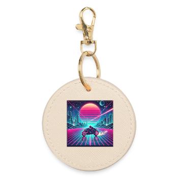 Neon Grid Odyssey – Synthwave meets Tron Legacy - Round Keyring - oyster - Front