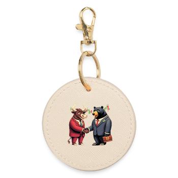 Stock Market Taurus Bear Handshake Profit Gift - Round Keyring - oyster - Front