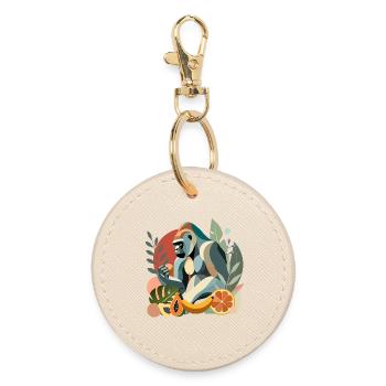 Proud gorilla with banana in tropical environment - Round Keyring - oyster - Front