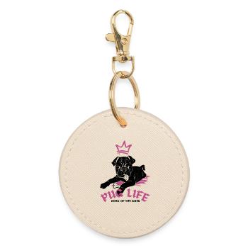 Pug Life – Pug with Crown - Round Keyring - oyster - Front