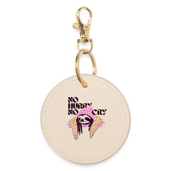 No Hurry, No Cry – Relaxed Sloth Motif - Round Keyring - oyster - Front