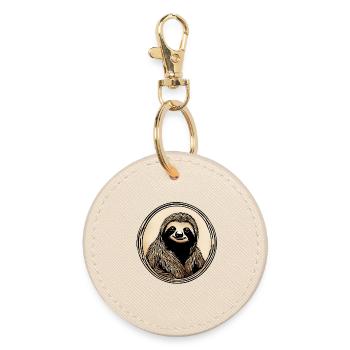 cute sloth chilling sleeping slow teen - Round Keyring - oyster - Front