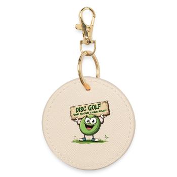 Disc Golf - Where The Grass is Always Greener - Round Keyring - oyster - Front