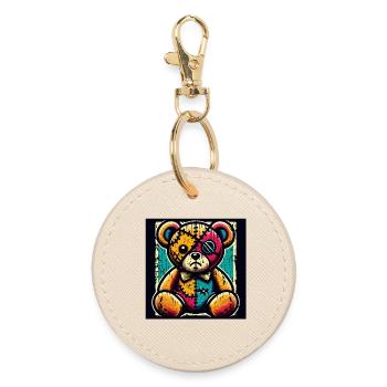 Art de l’ours en patchwork avec charme vintage - Porte-clés rond - huître - Devant