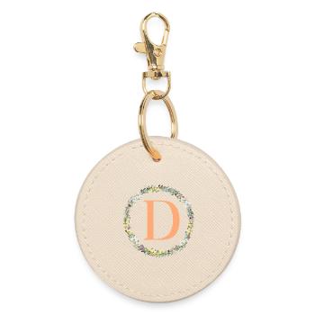 D Monogram, Couronne de fleurs, Personnalisable - Porte-clés rond - huître - Devant