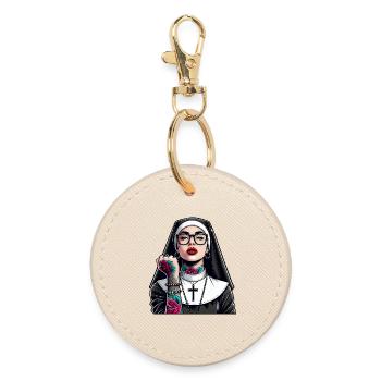Nun with tattoo - Round Keyring - oyster - Front